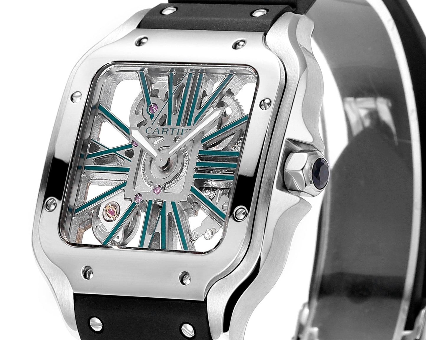 Cartier santos Skeleton 40mm THB Factory 1:1 Best Edition Caixa branca e pulseira preta