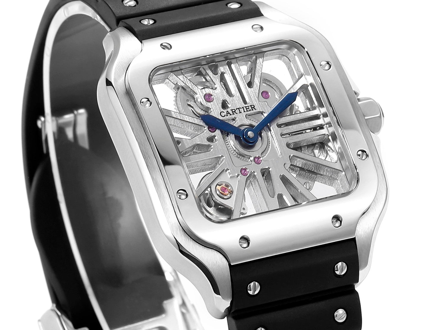 Cartier santos Skeleton 40mm THB Factory 1:1 Best Edition Caixa branca e pulseira preta