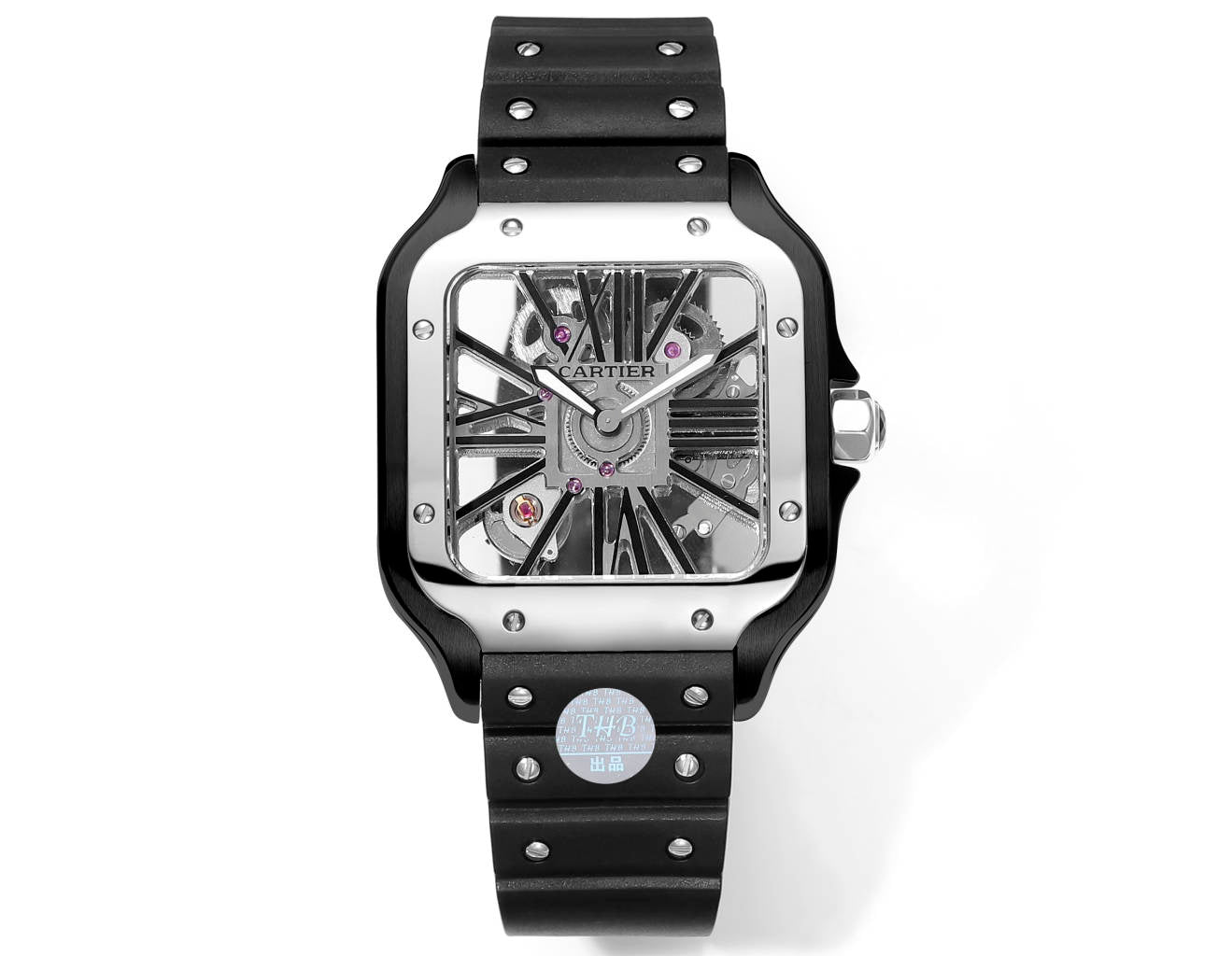 Cartier santos Skeleton 40mm THB Factory 1:1 Best Edition Moldura branca e caixa preta