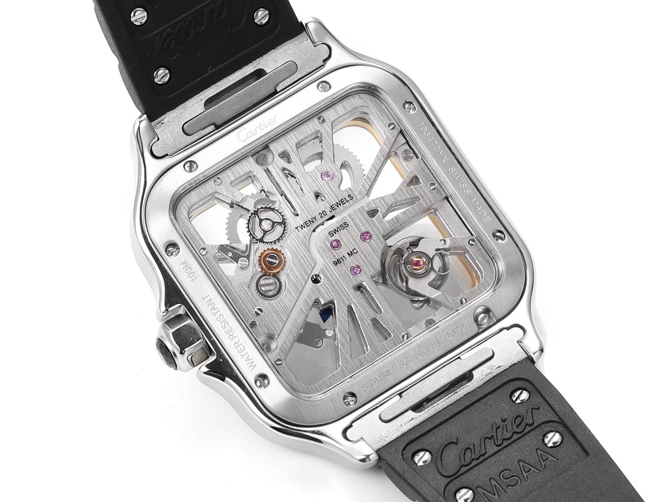 Cartier santos Skeleton 40mm THB Factory 1:1 Best Edition Caixa branca e pulseira preta