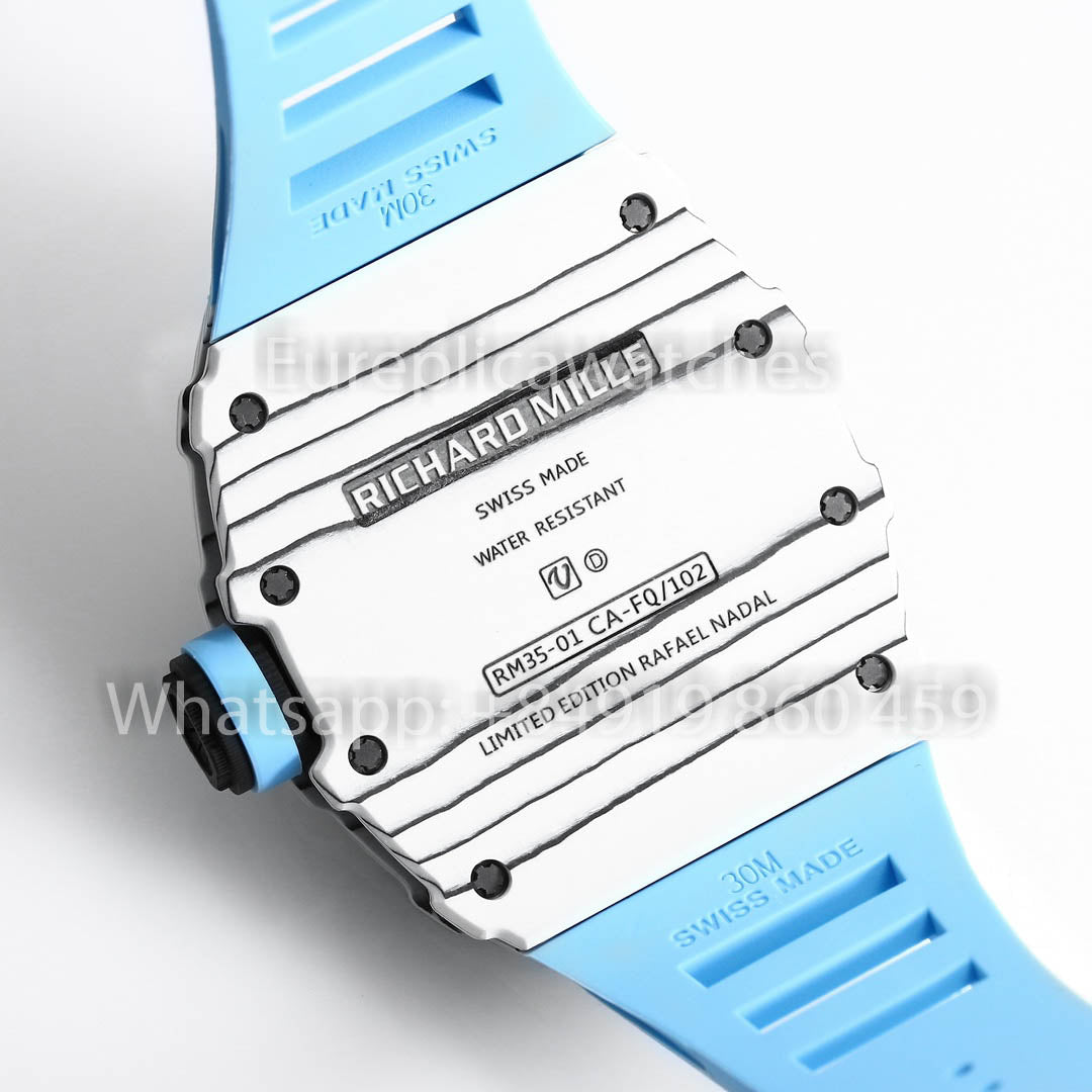 Richard Mille RM35-01 Carbono Branco 1:1 Melhor Clone BBR Factory V2 Pulseira de Borracha Azul