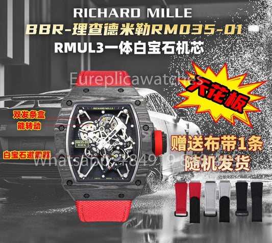Richard Mille RM35-01 NTPT Carbon 1:1 Melhor Clone BBR Factory V2 Cinta de Velcro Vermelha