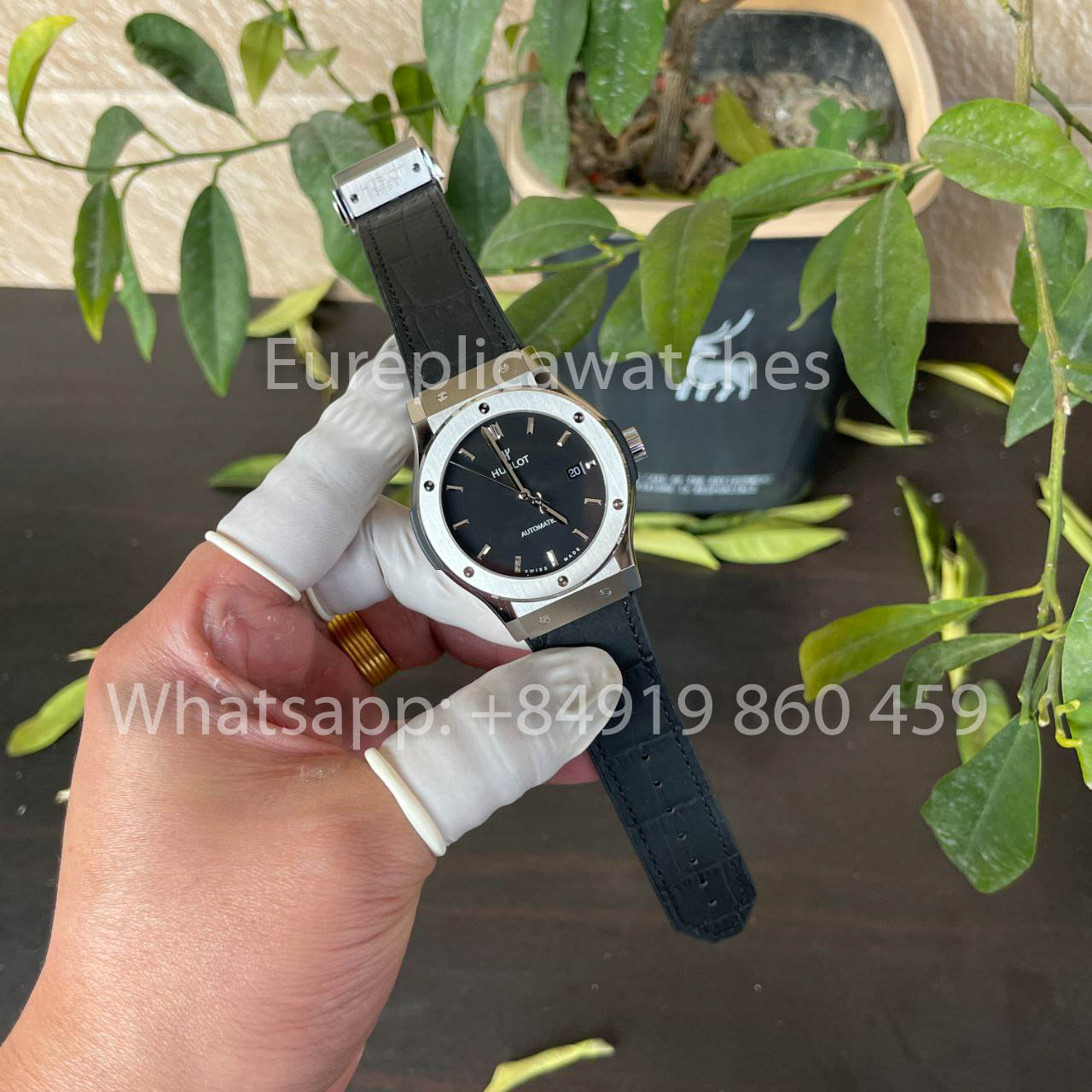 ساعة هوبلو كلاسيك فيوجن 542.NX.1171.RX 42 مم 1:1 أفضل نسخة طبق الأصل من HB Factory بمينا أسود وحزام جلدي