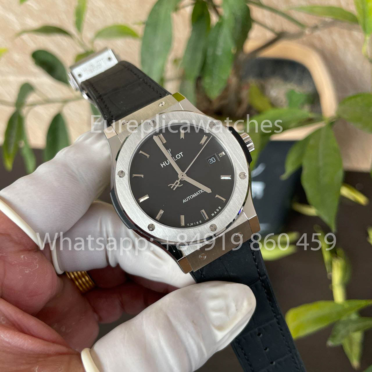 ساعة هوبلو كلاسيك فيوجن 542.NX.1171.RX 42 مم 1:1 أفضل نسخة طبق الأصل من HB Factory بمينا أسود وحزام جلدي
