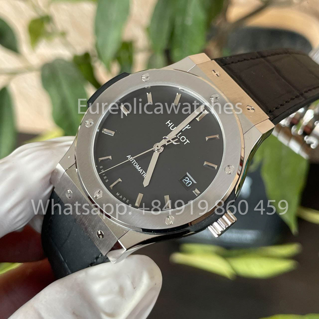 ساعة هوبلو كلاسيك فيوجن 542.NX.1171.RX 42 مم 1:1 أفضل نسخة طبق الأصل من HB Factory بمينا أسود وحزام جلدي