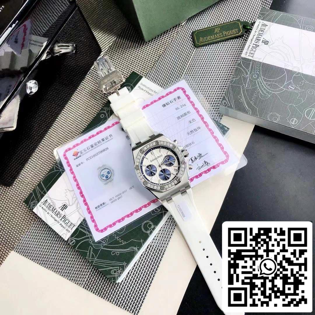 أوديمار بيجيه رويال أوك أوفشور ليدي ستيل بمينا بيضاء وإطار ماسي 26231ST.ZZ.D010CA.01