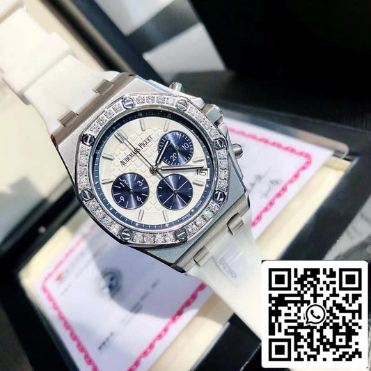 أوديمار بيجيه رويال أوك أوفشور ليدي ستيل بمينا بيضاء وإطار ماسي 26231ST.ZZ.D010CA.01