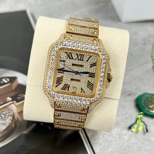 Cartier De Santos Custom full swarovski stone para homens banhado a ouro amarelo pvd