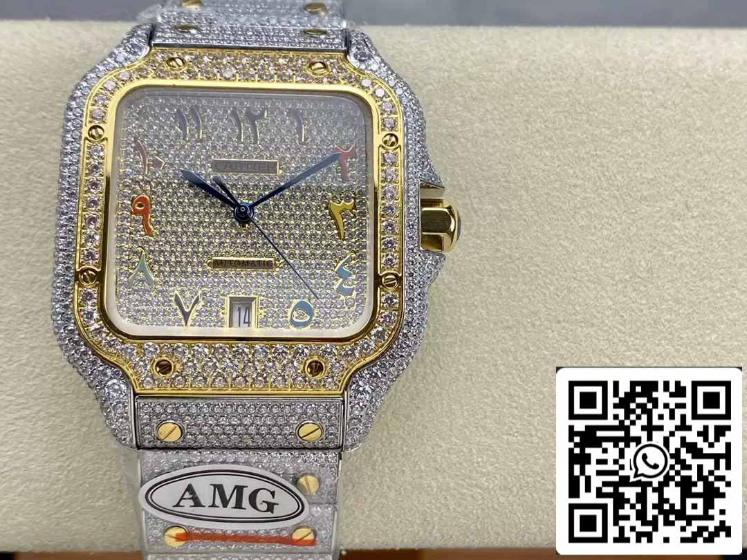 Santos De Cartier Diamante Numérico Cor Dial Ouro Amarelo 1:1 Melhor Edição AMG Fábrica Pedra Swarovski