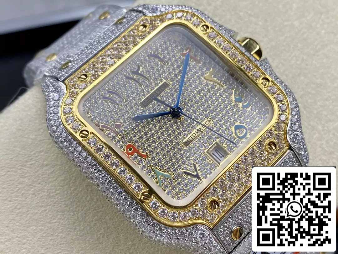 Santos De Cartier Diamante Numérico Cor Dial Ouro Amarelo 1:1 Melhor Edição AMG Fábrica Pedra Swarovski