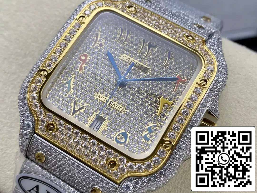 Santos De Cartier Diamante Numérico Cor Dial Ouro Amarelo 1:1 Melhor Edição AMG Fábrica Pedra Swarovski