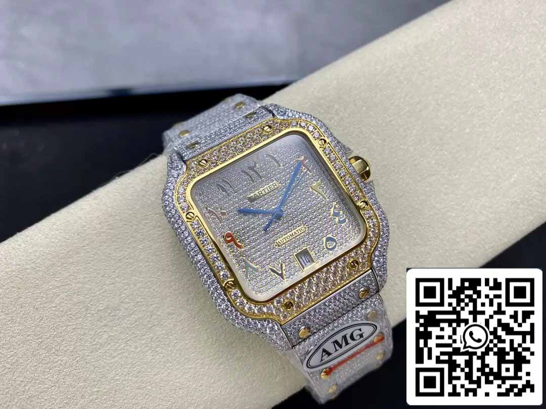 Santos De Cartier Diamante Numérico Cor Dial Ouro Amarelo 1:1 Melhor Edição AMG Fábrica Pedra Swarovski