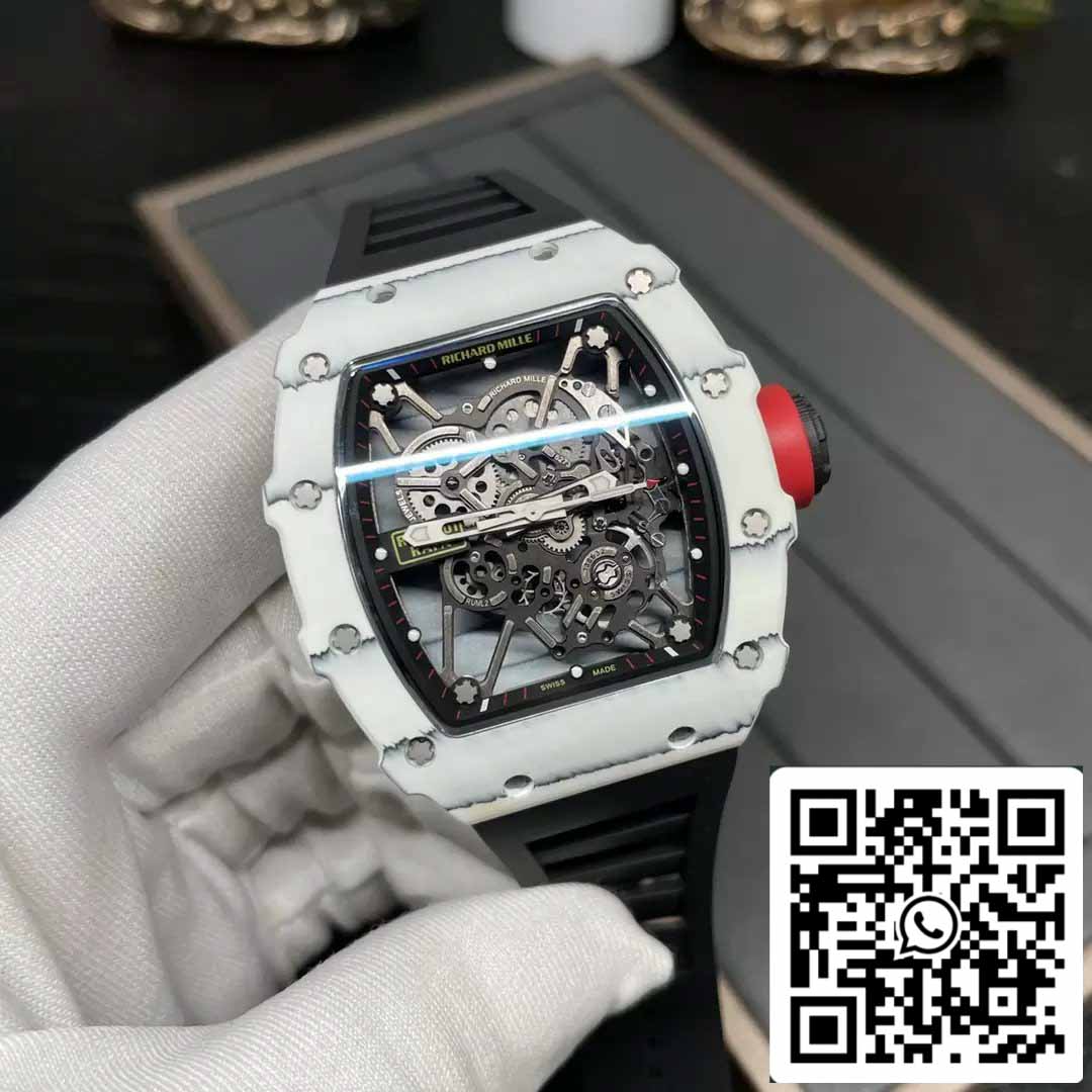 Richard Mille RM35-01 Sonic Factory 1:1 Best Edition Branco Carbono NTPT Pulseira de Borracha Preta