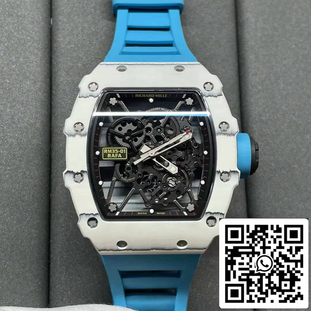 Richard Mille RM35-01 Sonic Factory 1:1 Best Edition Branco Carbono NTPT Azul Pulseira de Borracha