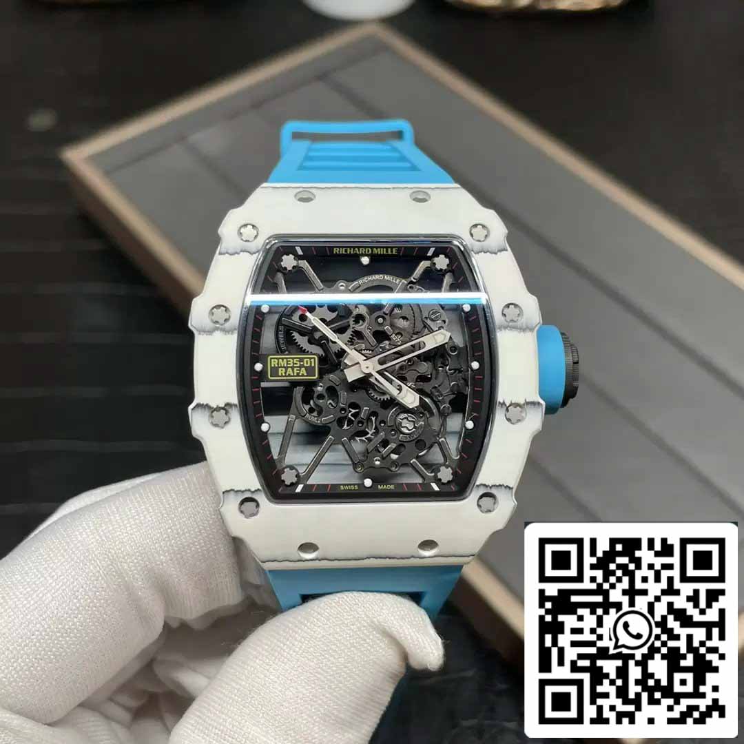 Richard Mille RM35-01 Sonic Factory 1:1 Best Edition Branco Carbono NTPT Azul Pulseira de Borracha