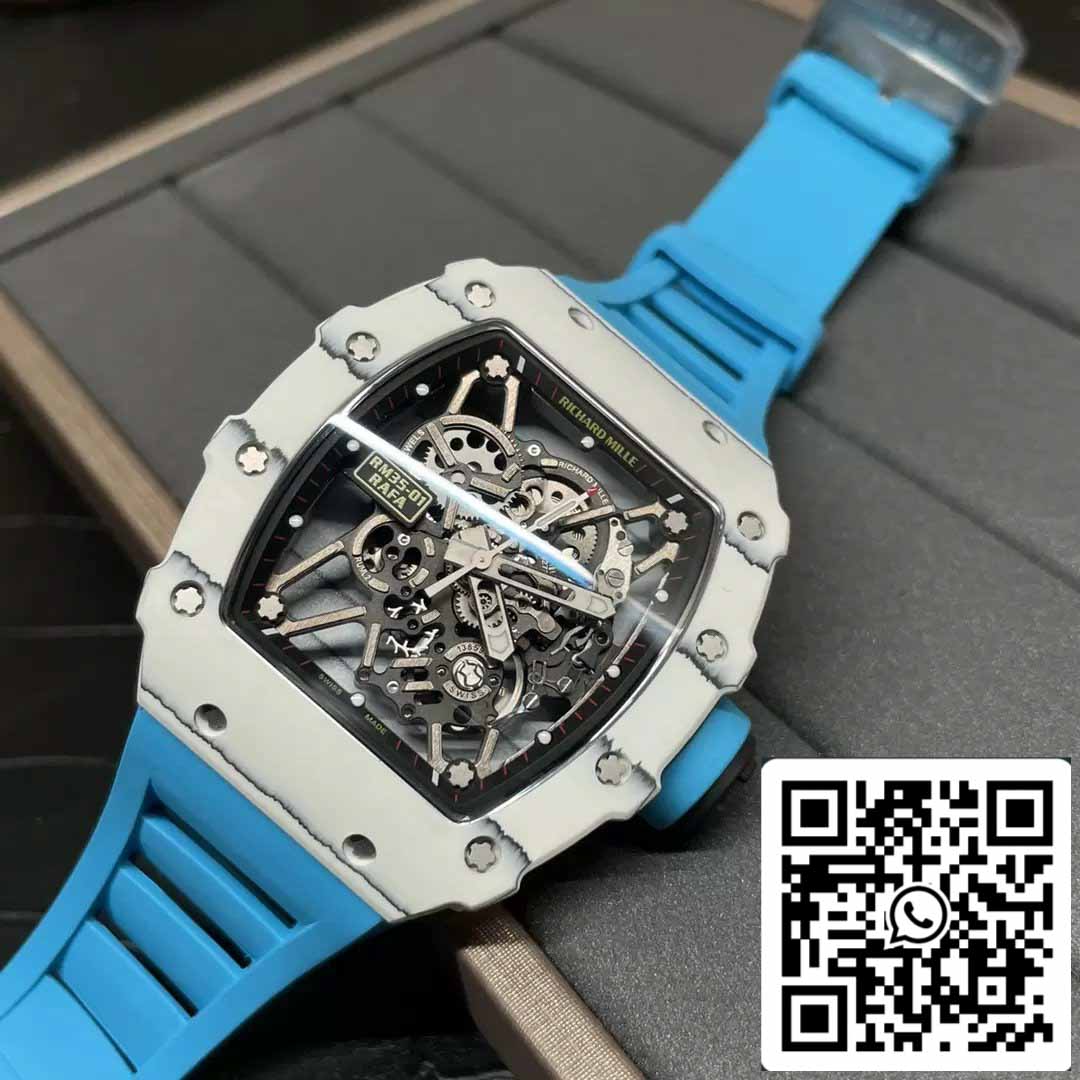 Richard Mille RM35-01 Sonic Factory 1:1 Best Edition Branco Carbono NTPT Azul Pulseira de Borracha
