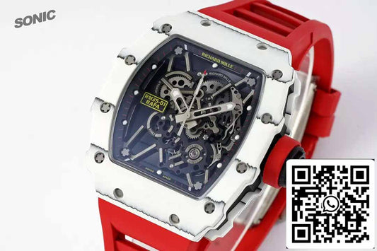 Richard Mille RM35-01 Sonic Factory 1:1 Best Edition Branco Carbono NTPT Pulseira de Borracha Vermelha