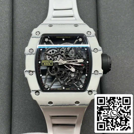 Richard Mille RM35-01 Sonic Factory 1:1 Best Edition Branco Carbono NTPT Pulseira de Borracha Branca