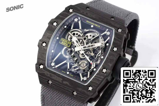 Richard Mille RM35-01 Sonic Factory 1:1 Best Edition Branco Carbono NTPT Cinta de Velcro Cinza