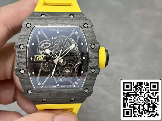 Richard Mille RM35-01 Sonic Factory 1:1 Best Edition Preto Carbono NTPT Pulseira de Borracha Amarela