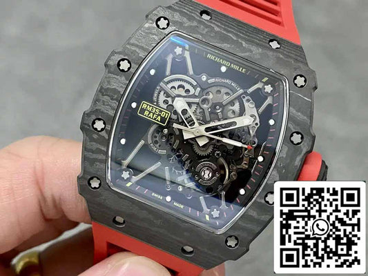 Richard Mille RM35-01 Sonic Factory 1:1 Best Edition Preto Carbono NTPT Pulseira de Borracha Vermelha