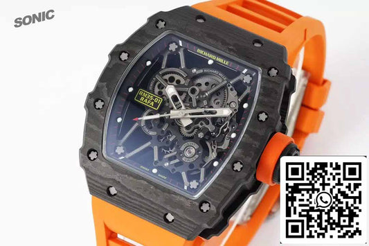 Richard Mille RM35-01 Sonic Factory 1:1 Best Edition Preto Carbono NTPT Pulseira de Borracha Laranja