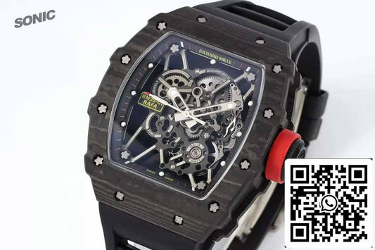 Richard Mille RM35-01 Sonic Factory 1:1 Best Edition Preto Carbono NTPT Pulseira de Borracha Preta