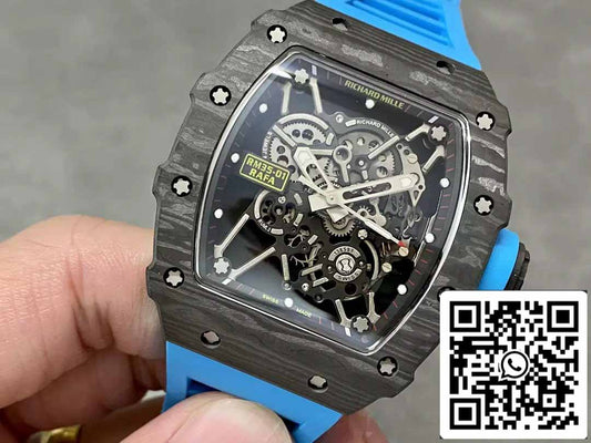 Richard Mille RM35-01 Sonic Factory 1:1 Best Edition Preto Carbono NTPT Azul Pulseira de Borracha
