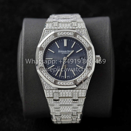 أوديمار بيجيه رويال أوك 15202ST.OO.1240ST.01 مرصعة بأحجار مويسانيت مخصصة، أفضل نسخة طبق الأصل بنسبة 1:1